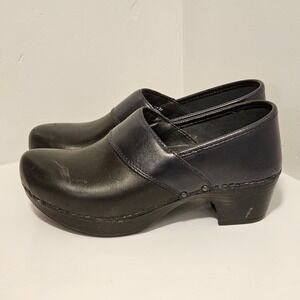Dansko Prima Black Blue Leather Clogs Womens Size 37‎ Professional Nursing Shoes